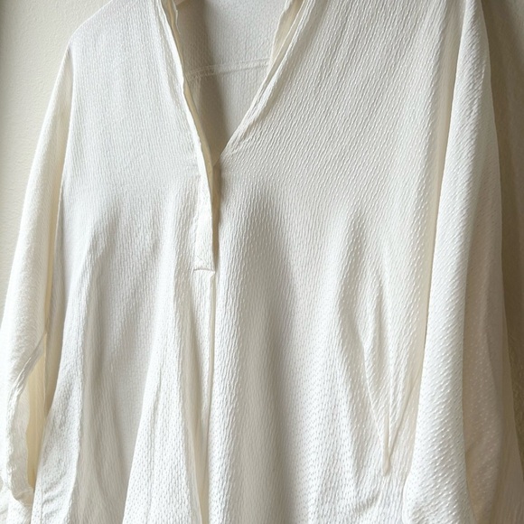 Vince Dot Silk Jacquard Popover Off White Banded Collar Blouse Sz XS - Picture 6 of 16
